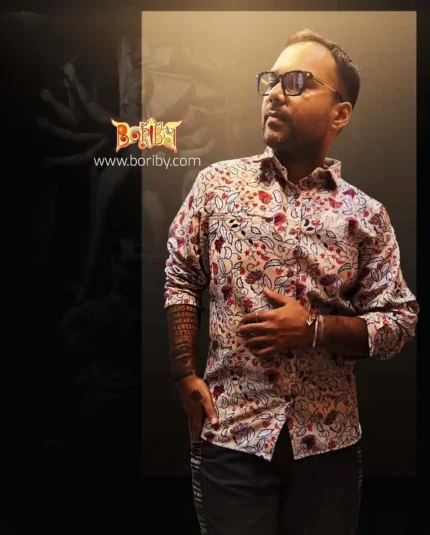 Boriby men’s Kalamkari printed linen shirt with floral design, ethnic casual fashion