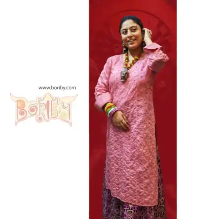 Boriby, Hand Embroidered Kurti, Premium Ethnic Wear, Cotton Silk Kurti, Pink Designer Kurti, Slim Fit Kurti, Festive Fashion, Women’s Traditional Wear, Elegant Kurti, Indian Handcrafted Fashion