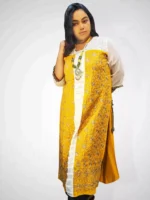 Mustard rayon kurti with chiffon sleeves and embroidery detail