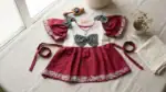 Baby girls red and white bow cotton party dress front view
