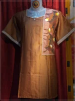 Women’s Kobicha Brown Cotton Silk Plus Size Top with Hand‑Painted Abstract Panel
