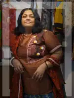 Women’s Kobicha Brown Cotton Silk Hand‑Painted Plus Size Top with Red Scarf