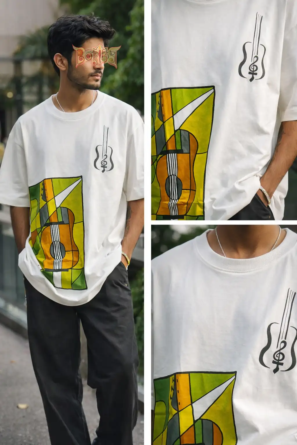 Boriby artistic fashion Hand-Painted White Oversized T-Shirt Boriby