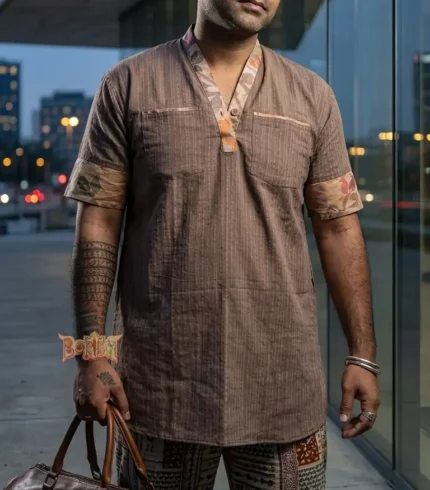 Model wearing Boriby Designer Cotton Kurta outdoors with modern ethnic styling