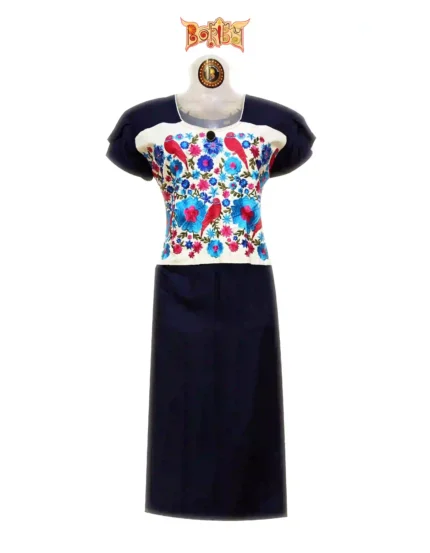 Boriby designer floral embroidery premium rayon kurti with vibrant bird and flower motifs
