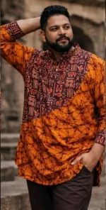 Boriby Designer Batik Full Sleeve Short Kurta with Pants – Plus Size Men’s Ethnic Wear