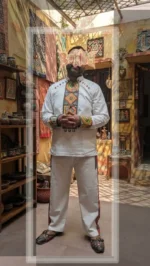 Men’s premium cotton kurta with hand‑painted tribal and geometric motifs