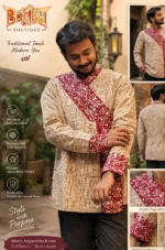 Front view of Boriby Men’s Cotton Angarakha Kurta with elegant neckline and side tie design
